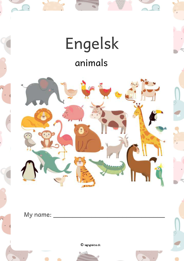 Engelskopgave om at lære dyrenes navne på engelsk. Sjove og farverige opgaver til dit barn.