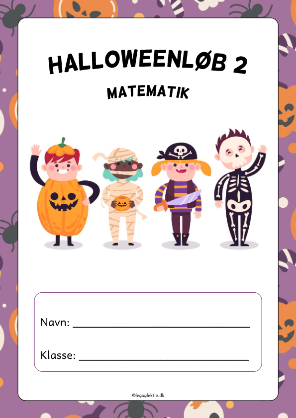 Halloween inspireret aktivitetsløb til børn. Løs de matematiske opgaver.