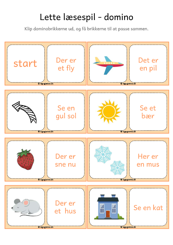 Læringsspil til dansk, hvor man skal læse korte sætninger.