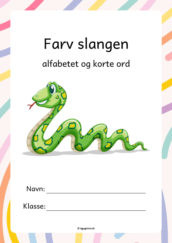 Opgavehæfte til dansk 0. - 1. klasse, hvor barnet skal farvelægge alfabetet og korte ord.