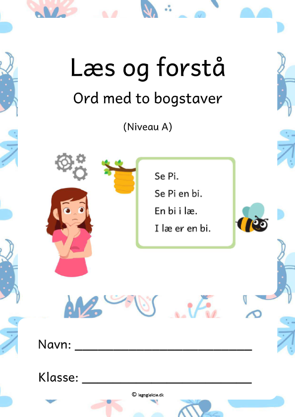 Danskopgaver 0. - 1. klasse med læs og forstå med ord på to bogstaver.