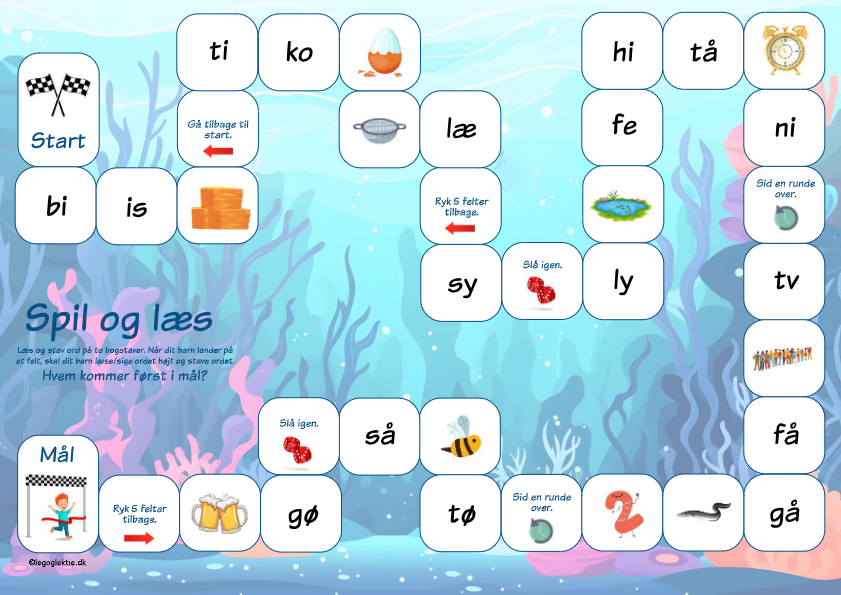 Læsespil til dansk 0. - 1. klasse med ord på to bogstaver.