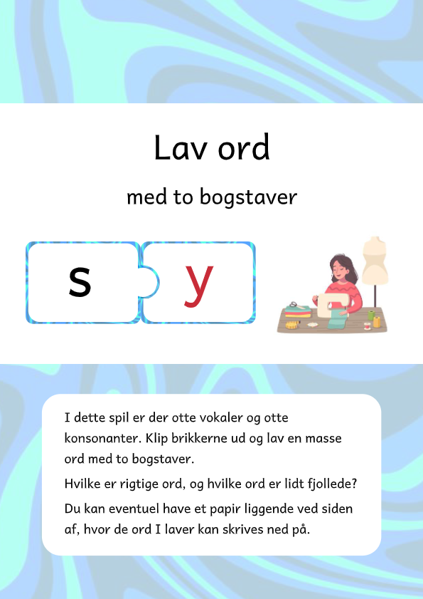 Lav nye ord med to bogstaver til dansk 0. - 1. klasse.