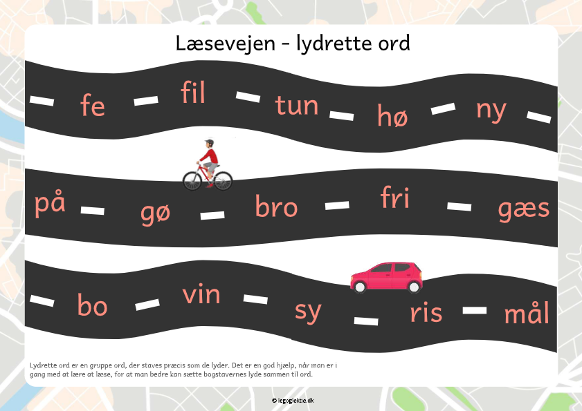 Læringsspil til dansk. Læsevejen med lydrette ord.
