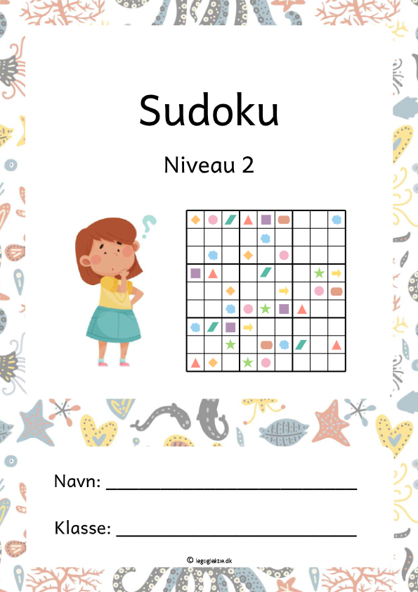 Matematikopgaver til 2. - 5. klasse med sudokuer med figurer, farver, tal og bogstaver.