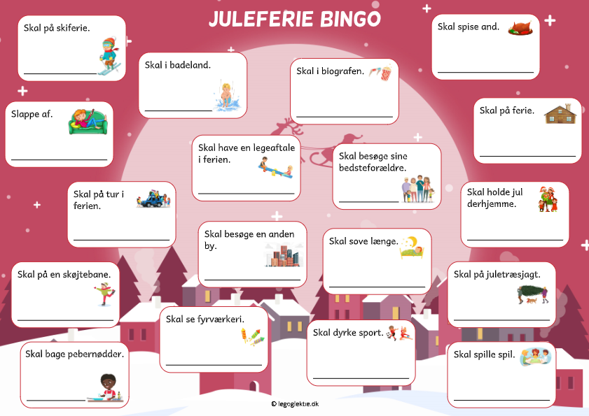 Juleferie bingo til dansk 2. - 5. klasse.