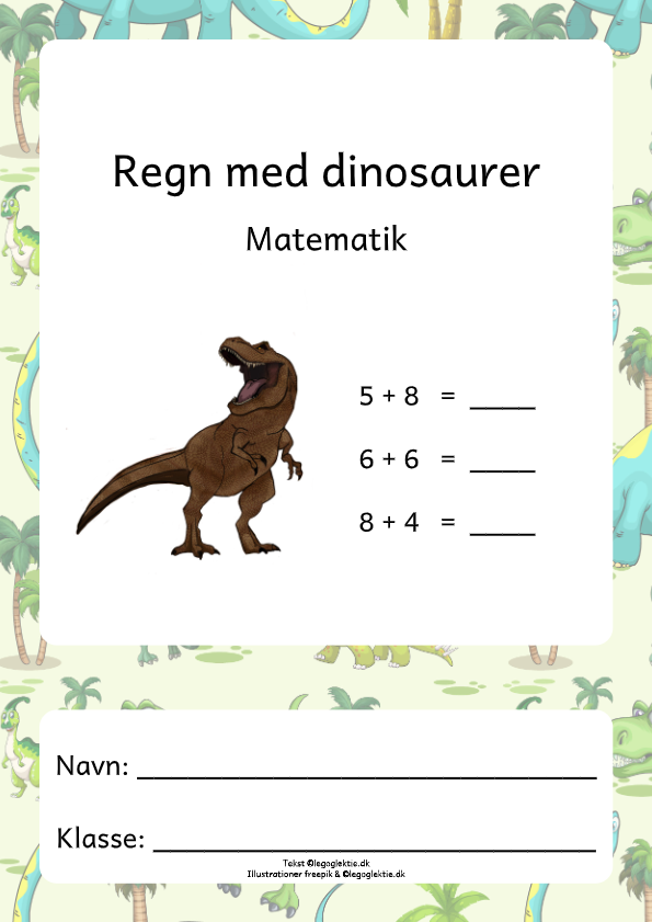 Matematikopgaver 1. - 2. klasse med dinosaurer.