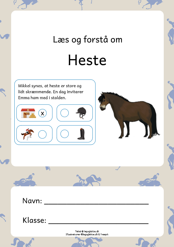 Danskopgaver med læs og forstå om heste til børn 4. - 5. klasse.