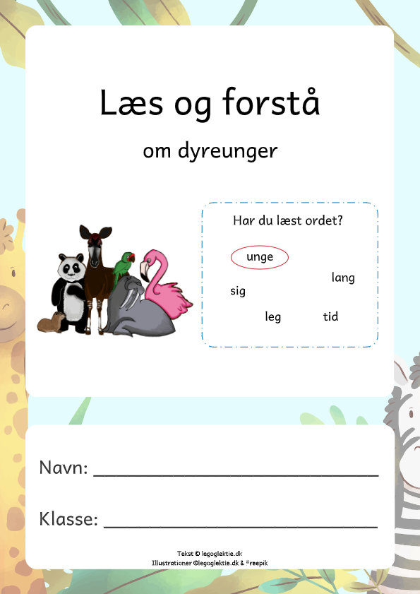 Danskopgaver 1 og 2. klasse med læs og forstå om dyr og dyreunger.