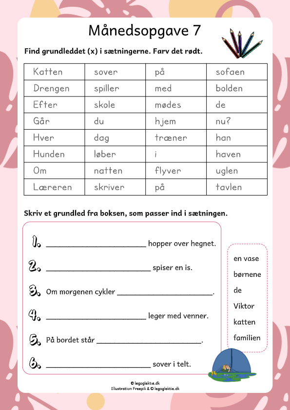 Månedsopgaver, aflevering, ugeopgaver dansk 4. klasse