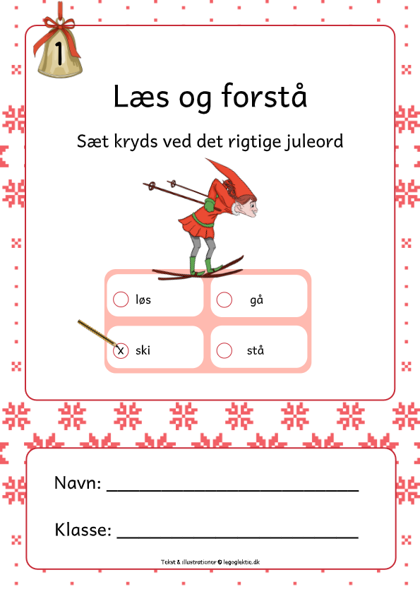Læs og forstå opgaver med jul til dansk 0. klasse. Juleopgaver og julehæfte.