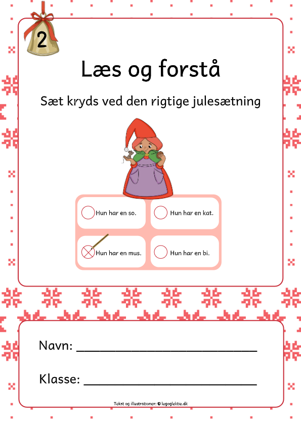 Læs og forstå opgaver med jul til dansk 1. klasse. Juleopgaver og julehæfte.