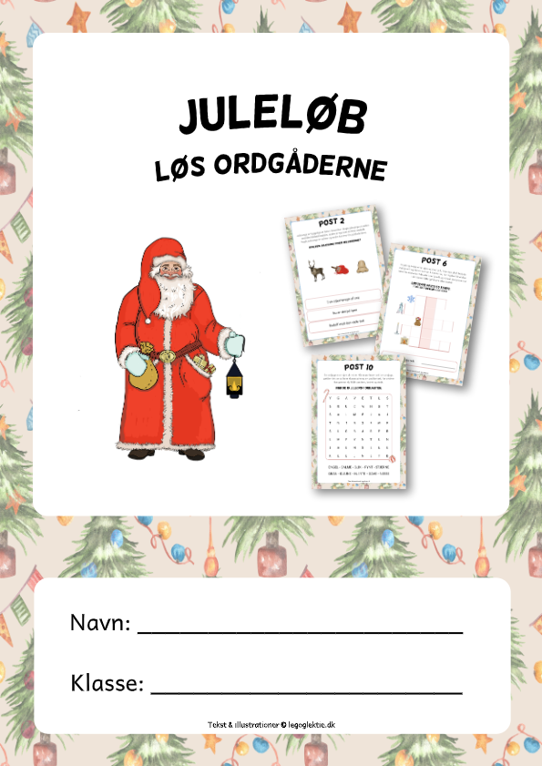 Juleløb til dansk 2. klasse 3. klasse med ordgåder. Juleopgaver, julehæfte.