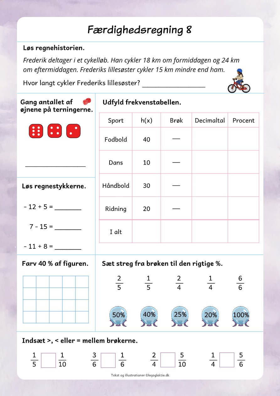 Færdighedsregning 8 – matematik 5. klasse