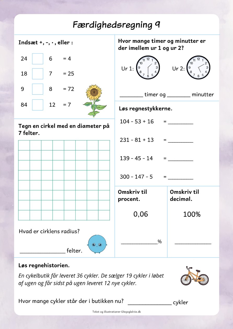 Færdighedsregning 9 – matematik 5. klasse